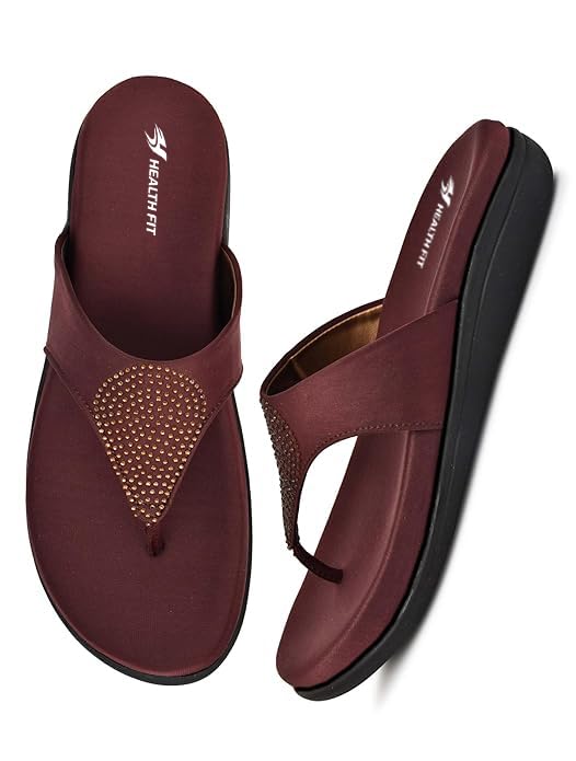 Image of HEALTH FIT EXTRA SOFT Women's Comfortable Memory Foam Doctor Slippers /Flip-Flops|Fashionable Casual & Stylish|Lightweight & Breathable|Outdoor Synthetic Casual Chappals Sandals Ladies & Girls HF21