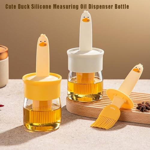 Image of Plastic Oil Dispenser Bottle with Silicone Brush, Oil Dispenser Jar with Cute Duck Design Brush for Basting, Grilling and Cooking in Kitchen