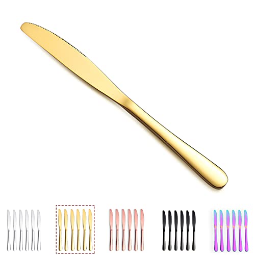 Kyraton Menümesser 6-teilig, Edelstahl 9 Zoll Steakmesser-Set Tafelmesser, Besteck Buttermesser-Set Besteck-Set, Besteck-Set, spülmaschinenfest (Gold)