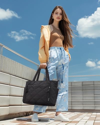 BAGSMART Tote Bag for Women, Puffer Tote with Zipper, Shoulder Bag Handbag Quilted Tote Bag for Travel, Sport, Work