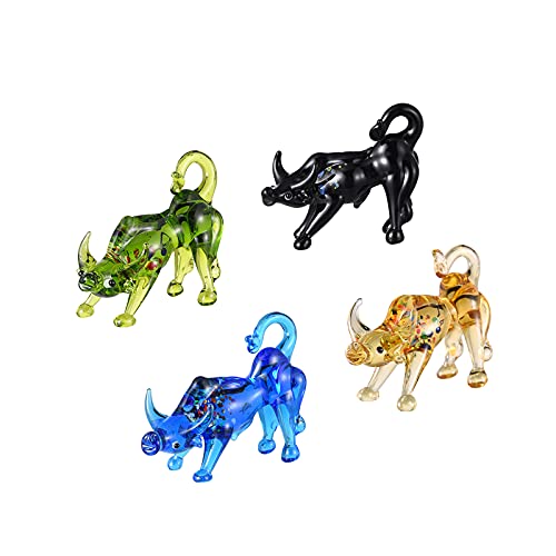 DITMOGF Glass Cow Decor Handmade Art Figurines Home Crystal Animals for Collectible Birthday Gift Grand Opening Holiday Greeting or Decoration Stuff 4 Pcs Multicolor Length: 53-60mm Width :15-26mm