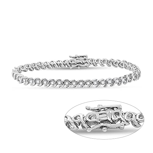 Shineadime Round Shape White Natural Diamond S-Link Prong Set Tennis Bracelet In 925 Sterling Silver For Womens (Clarity I2-I3, Color I-J, 1.10 Cttw) #TOP1