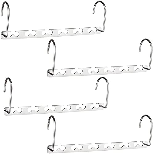 Magic Hangers Stainless Steel 6 Hole Non-Slip Bracket Multifunctional Folding Drying Rack Space Saving Hangers for Heavy Coats Suits Shirts Pants Jeans Dresses (4 Pack)