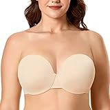 DELIMIRA Women's Smooth Invisible Strapless Bra Plus Size Padded Underwire Beige 46C