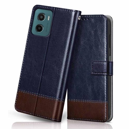 Image of ClickCase Vintage Series for Motorola Moto G05 Leather Wallet Flip Case Kick Stand Magnetic Closure Flip Cover for Motorola Moto G05 (Blue & Brown)