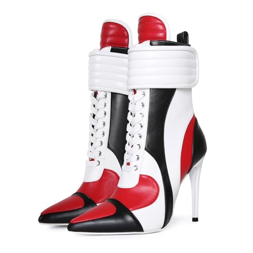 Maiosfy Stiletto Sport Basketball Ankle Boots Fashion High Heel Pointed Toe Shoes Elastic Fabric Sneaker Pull-On Footwear Comfort for Women Men