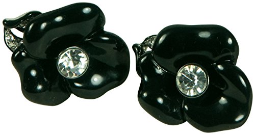 Kenneth Jay Lane-Black Resin Flower With Leaf -Clip Earring, Cz Accent. White Or Black #TOP4
