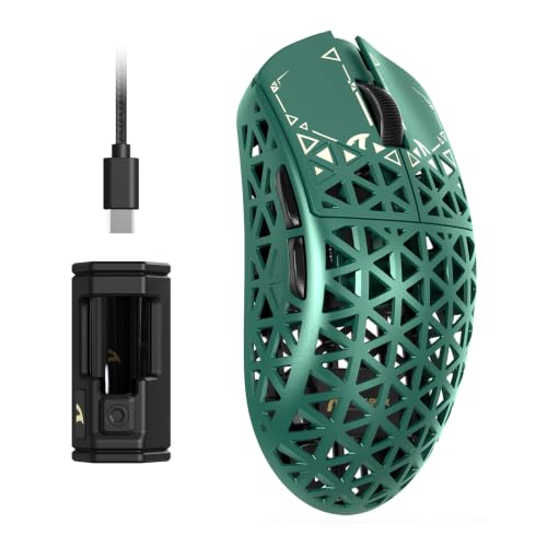 ATTACK SHARK R5 Ultra Ratón inalámbrico para Juegos De Alta Velocidad Fibra Carbono, Ultraligero 39g, Cable 2.4G/BT/USB C, Sensor PAW3950MAX, Tasa De Sondeo Inalámbrica de 8KHz, 42KDPI, PC/Mac  Verde
