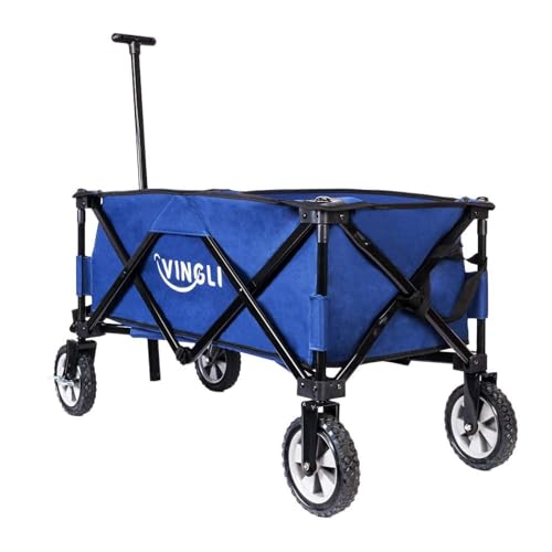ALightUp Chariot de Plage Pliable Bleu - 100 kg Capacité, Chariot à roulettes Tout Terrain |...