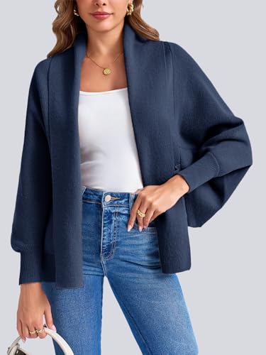 Image of Saodimallsu Womens Open Front Cardigan Batwing Long Sleeve Shawl Chunky Knit Loose Fall Poncho Sweater Coats