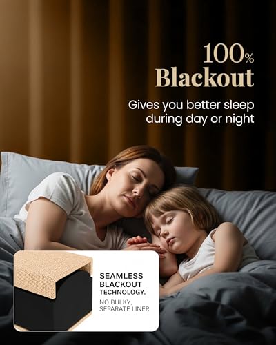 DECOLURE Linen Blackout Curtains - SunShield 120 Inches Long Black Out Curtains for Living Room and Bedroom Windows - Luxury Faux Linen, 2 Panels Set, Ultra Durable - 120 Length x 52 in (Beige) — view 4