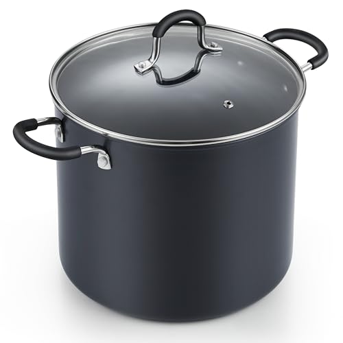 Comparison: Best 10 Qt Stock Pot 8 Cook N Home Nonstick Stockpot Soup pot with Lid Professional Hard Anodized 10 Quart, Oven safe - Stay Cool Handles, Black