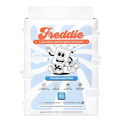Freddie Low-Waste Laundry Detergent Sheets – Jug Free Format – Pre-Measured Strips – 60 Loads – Unscented for Sensitive Skin