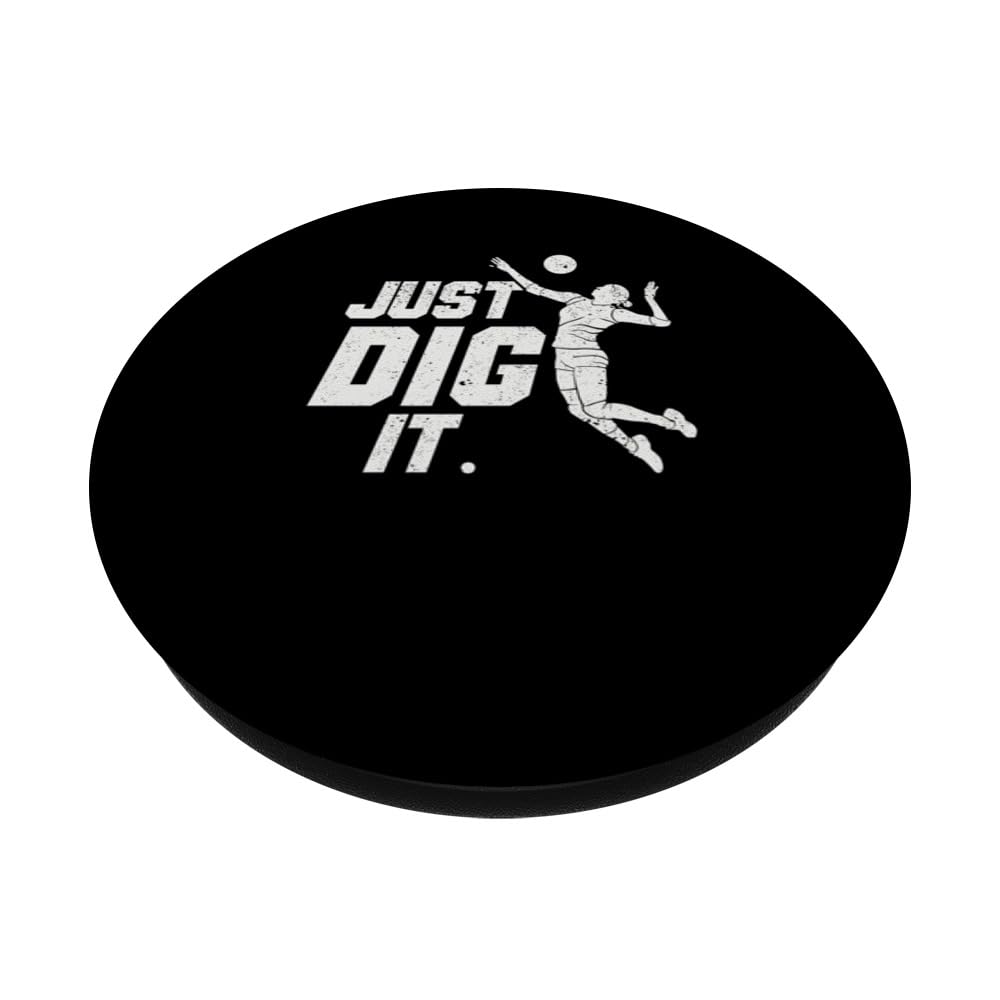 Just Dig It Funny Beach Volleyball Player Team Sports Coach PopSockets Swappable PopGrip, Black - Image 2