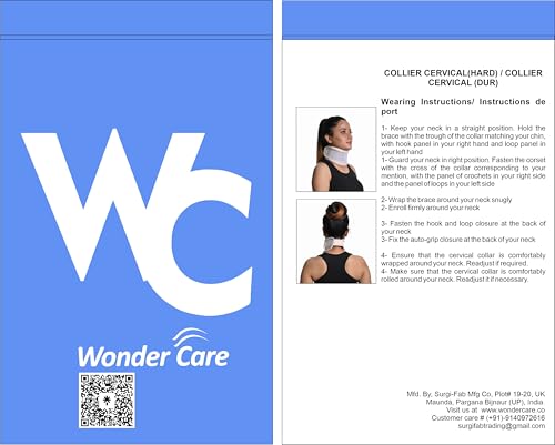 Wonder Care Sztywny kołnierz szyjny, plastikowa orteza na szyję, regulowana wysokość, wsparcie kołnierza, orteza wyrównuje i stabilizuje kręgi, na ból szyi i ucisk kręgosłupa, dla kobiet i mężczyzn