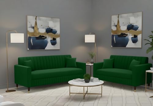Image of AMATA Omega 3+2 Seater Suede Velvet Fabric Sofa Set with Two Cushions Perfect for Home Office Guests Living Room (06 Green, Omega 3+2 Seater Sofa)(3 Year Warranty)