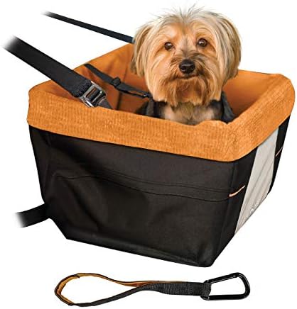 Kurgo Skybox Car Booster Seat for Dogs, Quick & Secure Installation, Includes Seat Belt Tether, Corduroy Lining, Orange/Black