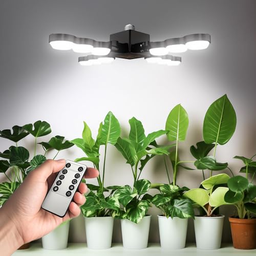SANSI Grow Light for Indoor Plants, 80W 8000 Lumen High PPFD Full Spectrum Plant Light with Remote Timer, Dimmable, E26 Base, Folding Wings for Middle Large Plants Greenhouse