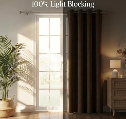 Image of VAS COLLECTIONS 100% Blackout Door Curtains, 7 Feet (121x215 cm) Set of 2, Plain, Thermal Insulated, Room Darkening Curtains for Living Room, Bedroom, (Mocha)
