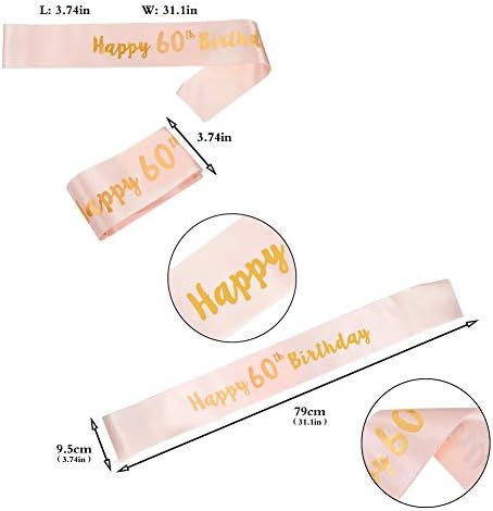 60th Happy Birthday Sash and 60 Birthday Tiara Rhinestone Crown Headband for 60th Girls Women Birthday Gift Party Accessories