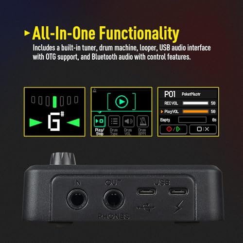 SONICAKE Multi-Effector Guitar/Bass Amplifier Modeling IR Cabinet Simulation Stereo OTG USB Audio Interface BT Audio 1.77 Inch LCD Color Screen Built-in Lithium Battery Pocket Master (Gray)