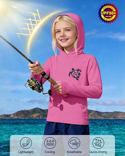 Image of Boys Rash Guard Swim Hoodie, Kids Long Sleeve Sun Fishing Shirts