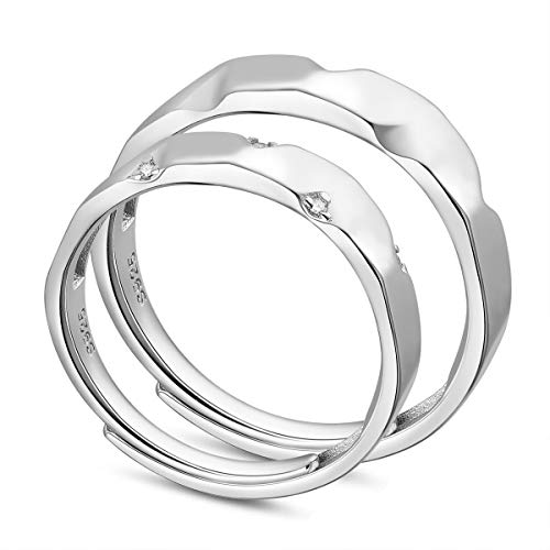 SHEGRACE Anillos de Boda Simples Par en Plata de Ley 925 + Zirconia Cúbica, Anillos de Arrow, Anillos Ajustables para El Dia de San Valentin