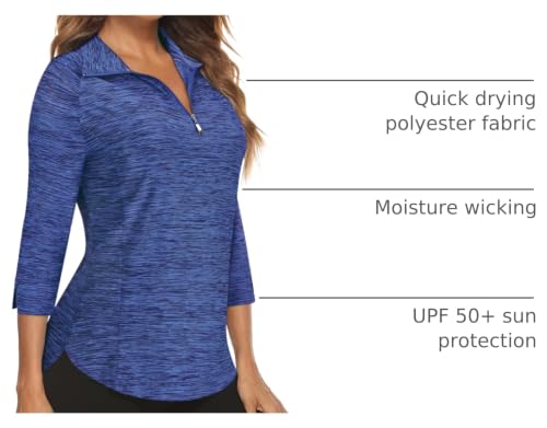 Image of Cucuchy Style Womens Golf Shirt 3 /4 Sleeve Quarter Zip Workout Tennis Tops Quick Dry UPF 50+ Shirts