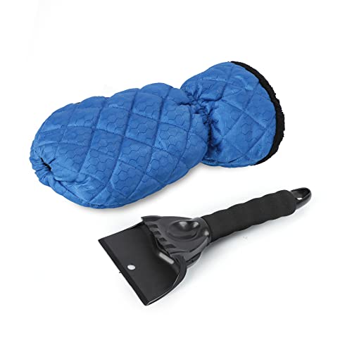 Image of EcoNour Ice Scraper Mitt for Car Windshield | Waterproof Warm Glove | Thick Fleece Lining | Windshield Scraper for Ice and Snow with Foam Grip, Scratch-Free | Detachable Cleaner for Car (Blue)