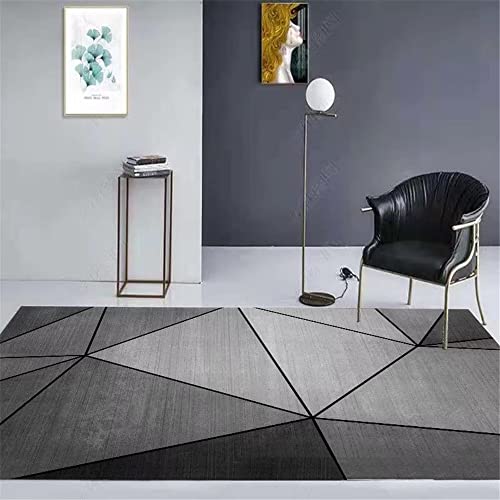 Tapis de salon gris géométrique 60x90cm lavable et rectangulaire
