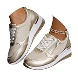 ticticlily Basket Femme Orthopédiques avec Fermeture éclair Baskets Compensee Décontractées avec Soutien De La Voûte Plantaire Chaussures De Tennis Femme Confortables A Or 40 EU