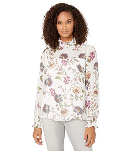 Vince Camuto Long Sleeve Windsor Floral Chiffon Mock Neck Blouse Pearl Ivory XL