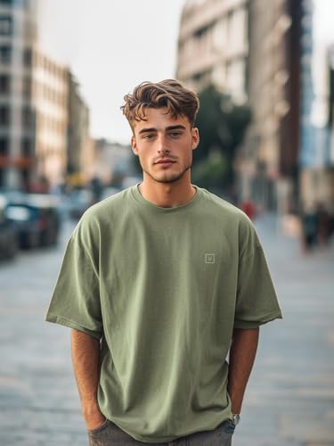 Image of Urbano Fashion Men's Solid Round Neck Oversized Half Sleeve Cotton T-Shirt