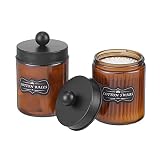 INIUNIK Amber Glass Qtip Holder, 2 Pack Apothecary Jars with Lids Cotton Ball Holder Cotton Round Sw
