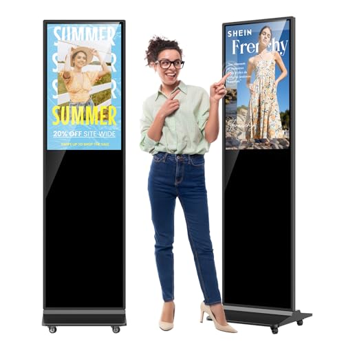JIYANG 32 Inch Indoor Touchscreen Digital Signage Floor Standing Digital Interactive Kiosks LCD Totem Monitor with WiFi/USB Input Auto Media Player Android System,Free Customization Logo