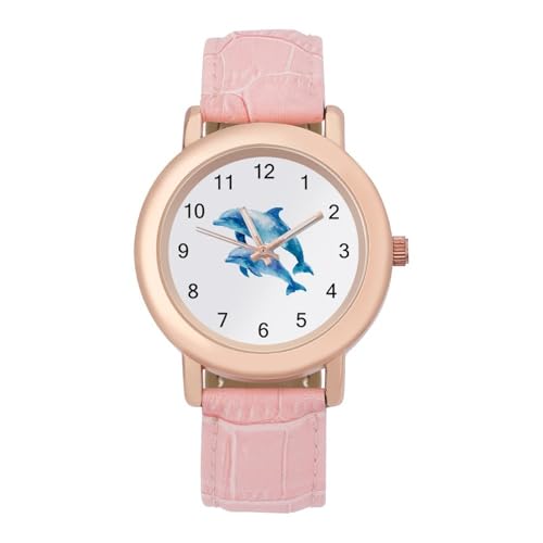 Watercolor Dolphins Watches for Women Fashion Adjustable Wrist Watch Work Workout