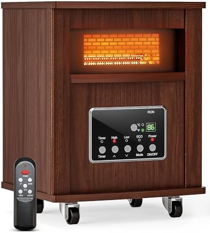 Oylus Infrared Space Heater for Indoor Use - 1500W Portable Box Heater with Wood Cabinet, Remote Control & 12H Timer, Quiet Electric Heater with Safety Protection for Bedroom Living Room Office