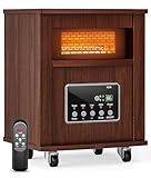 Oylus Infrared Space Heater for Indoor Use - 1500W Portable Box Heater with Wood Cabinet, Remote Control & 12H Timer, Quiet Electric Heater with Safety Protection for Bedroom Living Room Office