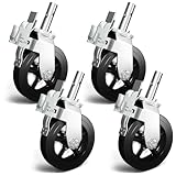 OK5STAR 8 Inch Scaffolding Wheels Set of 4, Scaffold Caster with Dual Locking Brakes, Heavy Duty 750LBS Capacity per Rubber Caters 1-1/4' Solid Round Stem Replacement for Scaffold Workbench Shelves