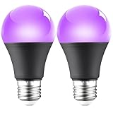 SKIKHN 2er Schwarzlicht Glühbirne, E27 UV Birne 12W, Black Light Bulb, 385-400 nm UVA Level Schwarzlichtlampe, UV Schwarzlicht für Halloween Party Disco Club Bar Körperkunst