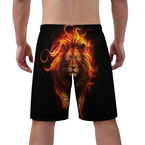 Mens Lion Fire Swim Trunks Quick Dry Swim Beach Shorts with Mesh Lining Pockets L3