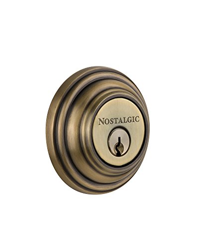 Nostalgic Warehouse Classic Rosette Double Cylinder Deadbolt, Antique Brass #TOP28