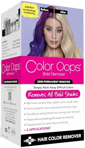 Color Oops Bold Remover, 2 Applications, Hair Dye Remover Safely Removes Direct Dyes and Semi Permanent Hair Color, Recolor The Same Day, Vegan & Cruelty Free
