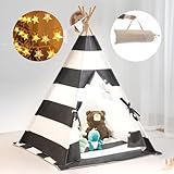 Teepee Tent for Kids with Padded Mat, Lights, xiaowantong Kids Washable Foldable Natural Cotton Canvas Toddler Play Indoor Tent, Teepee Tents for Girls & Boys Outdoor