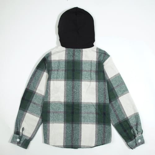 Image of Boys Girls Flannel Shirts Plaid Hoodies Fall Fashion Button Down Shirts | Long Sleeve Shirts Hooded Lightweight Jacket, Perfect for School Mornings, Leaf Piles,Camping, Bonfires, Weekend Adventures