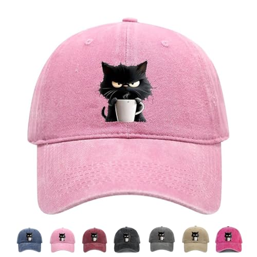 Feral but Fashionable – Cat Hat Edition, Adjustable Frownster Cat Coffee Hat, Grumpy Cats Trucker Hat, Cats Themed (US, Alpha, One Size, Pink)