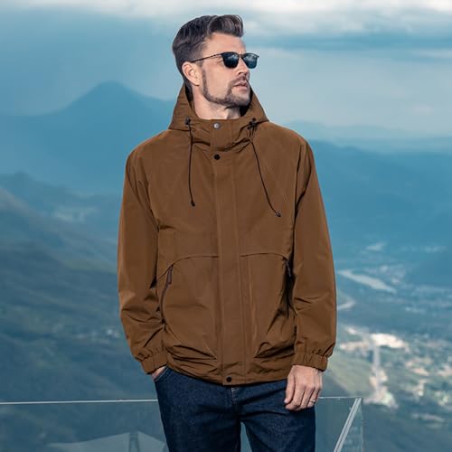 Image of 2024 autumn men's hooded windproof jacket, mountain embroidery jacket, autumn outdoor workwear jacket
