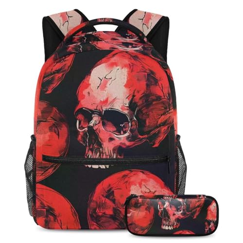 Sac à dos crâne d'horreur rouge pour aller en cours et s'entraîner après le lycée
