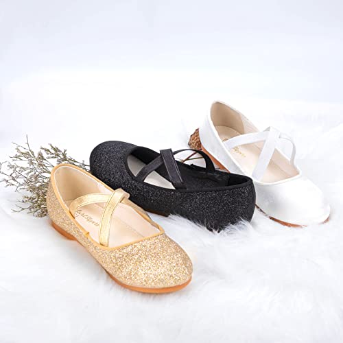 Girls Glitter Ballet Flats, Cross Strap Dress Shoes For Girl Sparkle Princess Mary Jane Shoe Back To School Wedding Party (Black) #TOP5