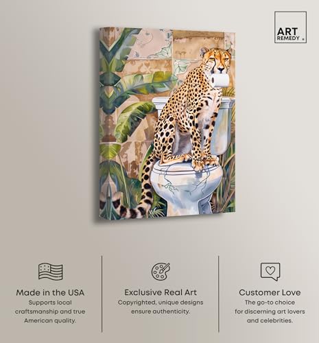 Art Remedy Cheetah Toilet Canvas Jungle Bathroom Art, Gallery Wrapped, 24" x 36" by Art Remedy - Image 2